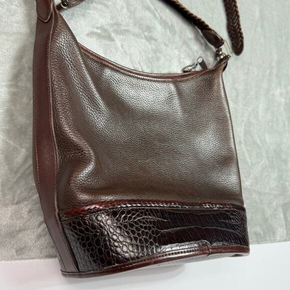 Vintage Brighton Bucket Crossbody‎ Shoulder Bag Brown Crocodile Embossed Trim - Picture 3 of 16